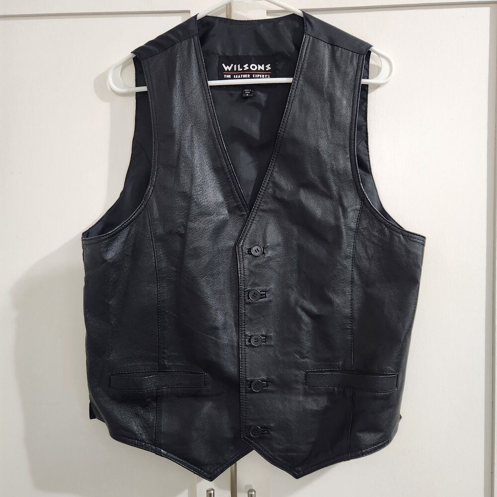 Wilsons Leather Vintage Mens Vest Medium Black Motorcycle Biker Moto Grunge